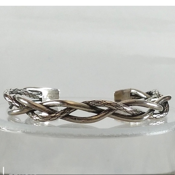 Braided Sterling Silver Bangle Cuff Bracelet - Picture 14 of 16